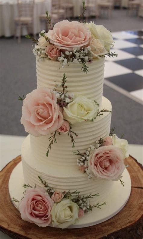 The white roses were all . Buttercream Wedding Cake with Pink Roses No.W206 ...