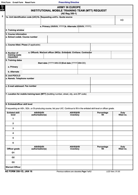 Fillable Ae Form 350 1d Army In Europe Institutional Mobile Training