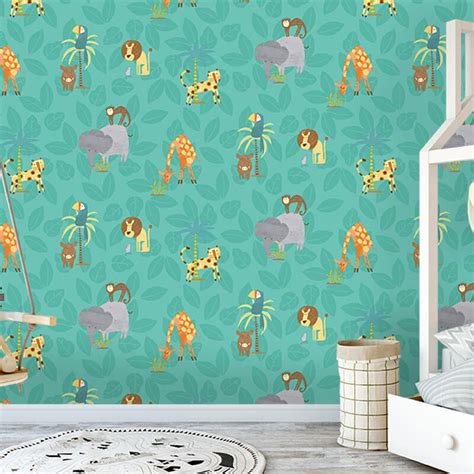 Holden Decor Jungle Animal Friends Teal Wallpaper Offers A Cute Way To