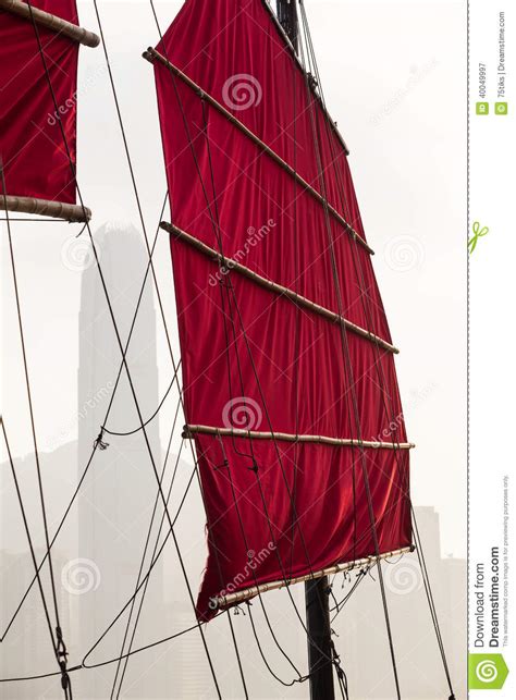 Hong Kong Junk Boat Canvas Sail And Rigging Stock Image Image Of Asia