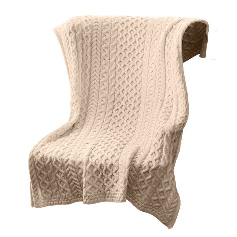 Irish Throw Blanket 100 Merino Wool Cable Knit Warm Plaid Designed In
