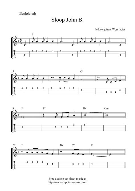 2, 3, or 4 chord songs tend to be the gold standard for simple ukulele songs. Sloop John B., free easy ukulele tabs sheet music | Ukulele tabs, Ukulele, Sheet music