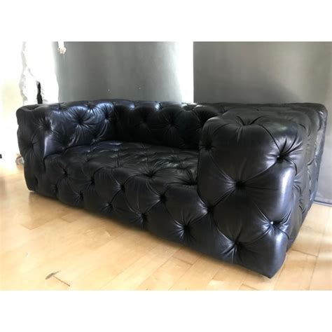 Cat scratches, stains from food & drinks, general wear & tear, and colour loss on the arms, base, and headrest are the most common types of we provide a full leather sofa and chair restoration and repair service, as well as a specialist cleaning and nourishment service. Modern Restoration Hardware Soho Leather Tufted Sofa | Chairish