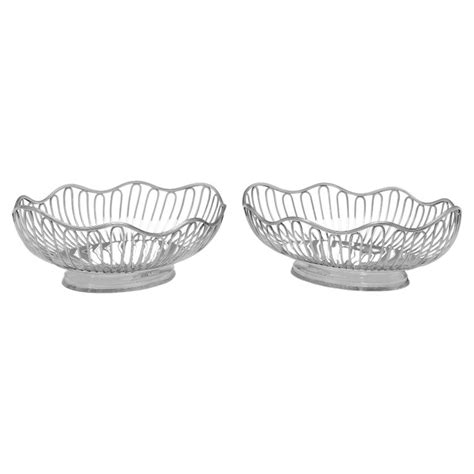 Pair Of Wirework Antique English Silver Baskets Bread Baskets
