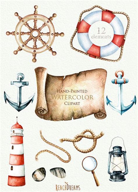 nautical watercolor clipart marine ocean individual png etsy nautical watercolor