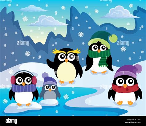 Stylized Winter Penguins Theme 1 Eps10 Vector Illustration Stock