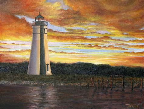 Lighthouse Sunset Painting By Judy Merrell Fine Art America
