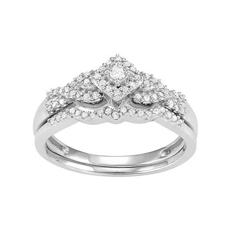 10k White Gold 1 4 Carat T W Diamond Tiered Halo Engagement Ring Set