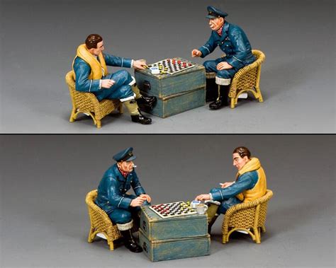 Playing Draftscheckers Two Seated Raf Pilot Figures And Board Game