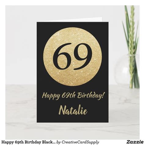 Happy 69th Birthday Black And Gold Glitter Card Zazzle Com In 2020
