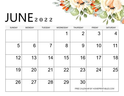 Printable June 2022 Calendar For Free Download