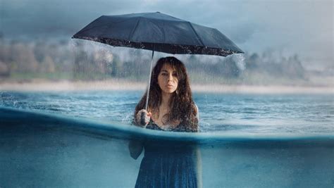 Wallpaper Women Umbrella Rain Sea Foam Beach Island Water Photoshop Abstract 1914x1080