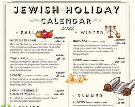 Jewish Holiday Calendar 2023 Hebrew Calendar 5783 5784 Etsy Canada