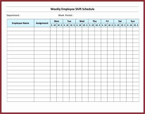 Blank Monthly Employee Schedule Template