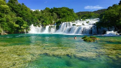 Plitvice Lakes Stepped Waterfalls On The River Krka