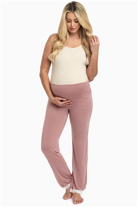 Mauve Lace Trim Maternity Pajama Pants Maternity Pajama Pants Pink Blush Maternity Trendy