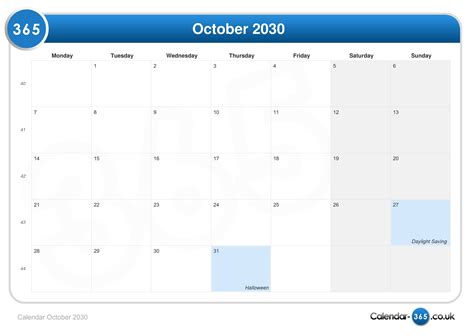 Calendar October 2030