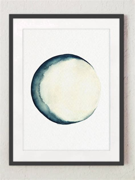 Moon Phases Watercolour Painting Abstract Blue Living Room Etsy