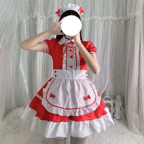 Red Maid Cosplay Costume Women Schoolgirl Dress Ladies French Etsy