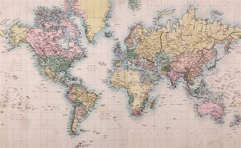 Vintage World Map Wall Mural Photo Wallpaper Antique Retro Mapa