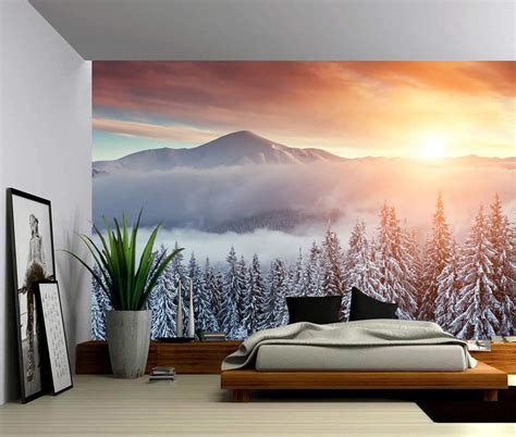 Landscape Snow Mountain Sunset Self Adhesive Vinyl Wallpaper Peel