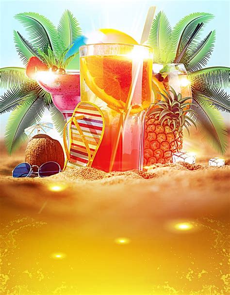 There Is A Tropical Drink On The Beach With Palm Trees In The Backgroud