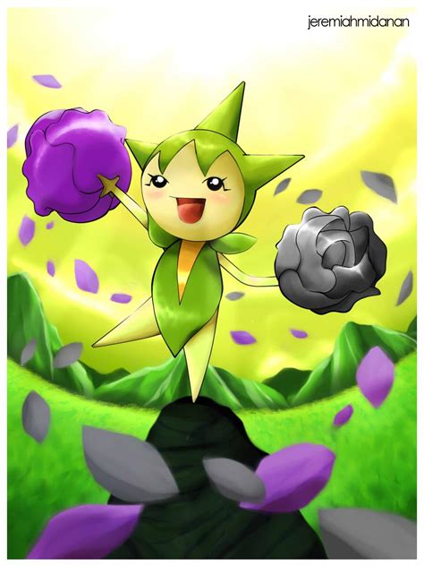 Its hair is actually made up of white rose petals, and its left and right hands are made up of clusters of red and blue roses respectively, giving it the title, the bouquet pokemon. Pokemon : Roselia Shiny by MayaIdanan on DeviantArt