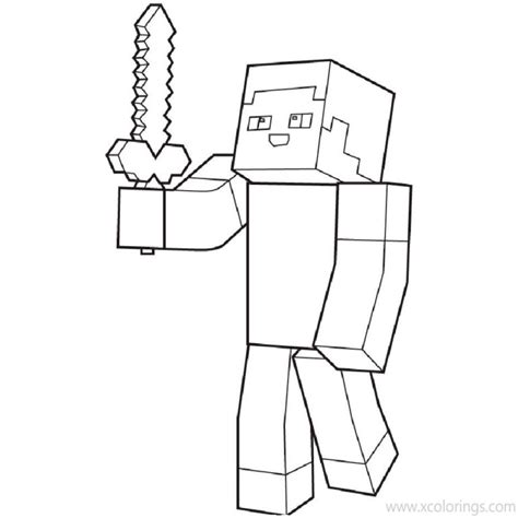 Minecraft Steve Coloring Pages With Diamond Armor Xcolorings Com