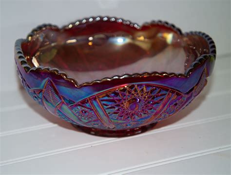 Large Carnival Glass Bowl Purple Irridescent Beautiful Heavy Etsy