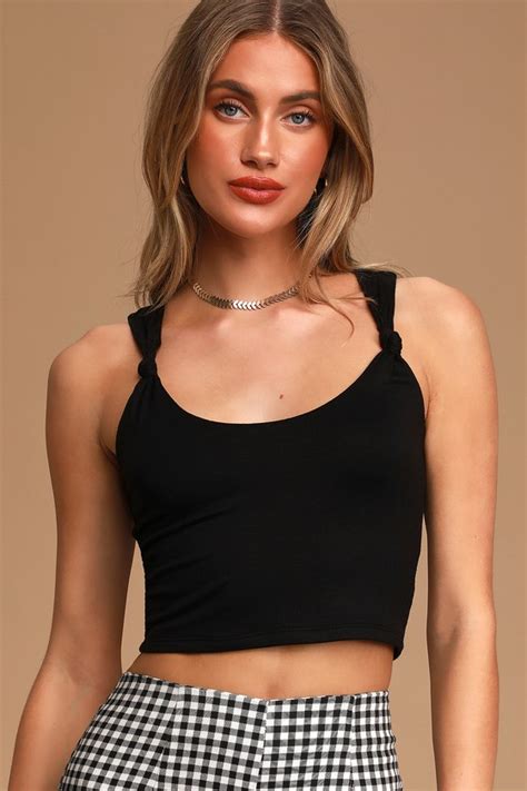 Cute Black Crop Top Fitted Crop Top Knotted Tank Top Lulus