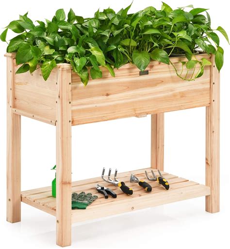 Amazon Com Giantex Tier Raised Garden Bed Wood Elevated Planter Box