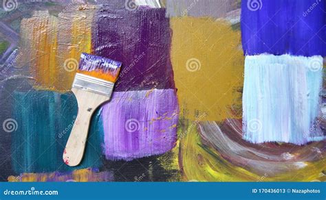 Image Of Paint Brush On Abstract Painting Stock Image Image Of Color