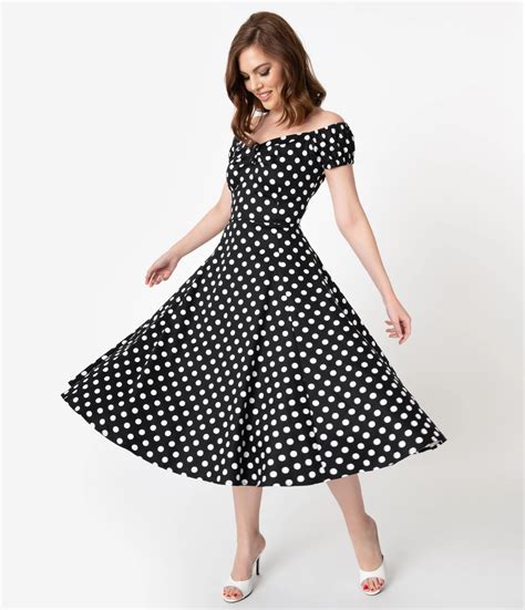 Collectif 1950s Style Black And White Polka Dot Dolores Swing Dress Unique Vintage Swing Dress