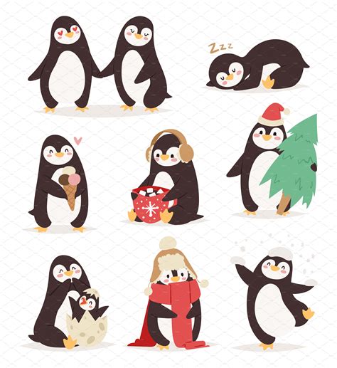 Penguin Set Vector Pre Designed Illustrator Graphics ~ Creative Market