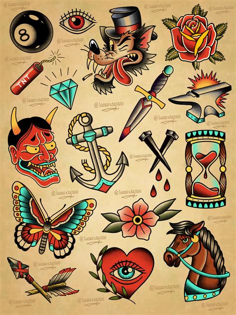 An Old School Tattoo Design With Different Tattoos