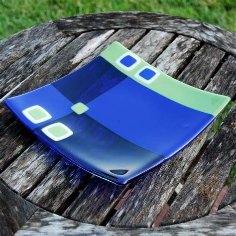 Lime And Cobalt Blue Fused Glass Plate Wedding Or