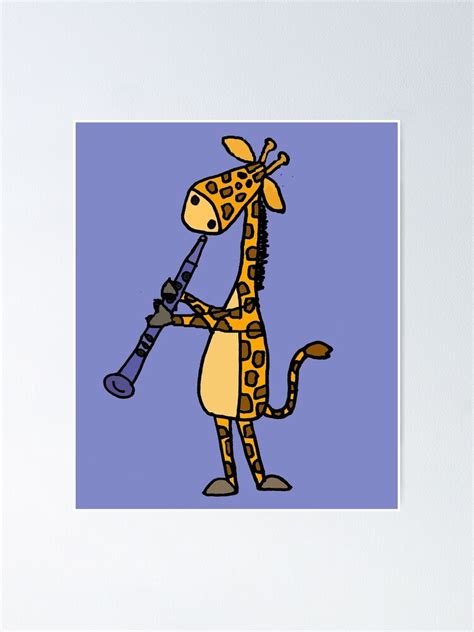 Cool Funny Giraffe Playing Clarinet Cartoon Poster For Sale By