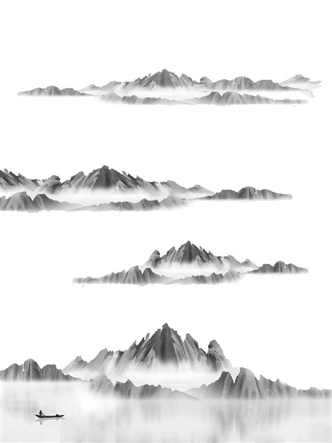Hd Chinese Ink Painting Landscape Distant Mountains Clouds Mountains