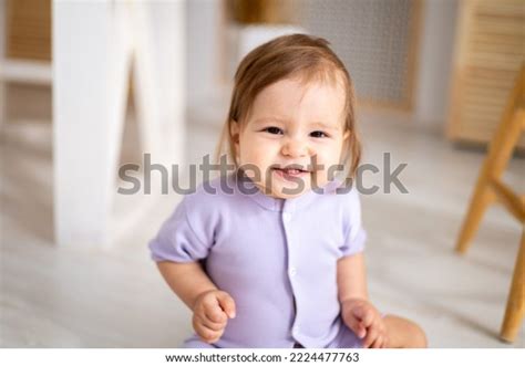 Cute Smiling Healthy Baby Girl Purple Stock Photo 2224477763 Shutterstock