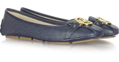 Lyst Michael Kors Fulton Navy Blue Leather Flat Moccasins In Blue