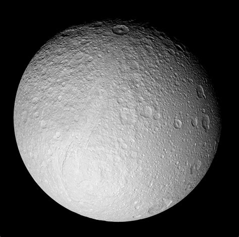 Apod 2009 December 8 Ice Moon Tethys From Saturn Orbiting Cassini