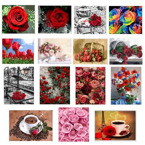 Wholesale Frameless Diy Painting By Numbers Wall Art Canvas Flowers