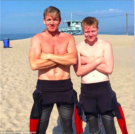 He stands at a height of 5 ft 8 in or else 1.79 m or 179 cm. Gordon Ramsay shirtless as he poses with son Jack during ...