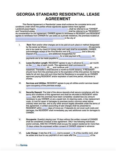 Home Rental Lease Agreement Georgia Printable Form Templates And Letter