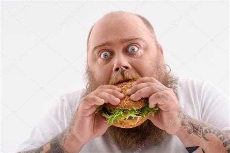 Fat Guy Eating Unhealthy Food Stock Photo By Iakovenko123 119820792