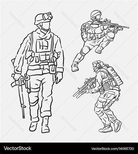 Soldier Army Action Hand Drawing Style Royalty Free Vector