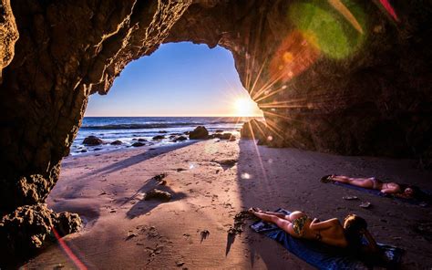 1920x1200 Playes Malibu California Nature Sea Usa Sunset Cave Beach De