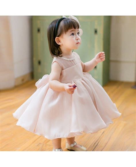 Blush Pink Cute Puffy Flower Girl Dress Baby Toddler