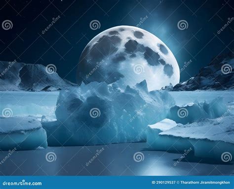 Glacial Moondance: Moonlight Magic on Frozen Landscapes Stock