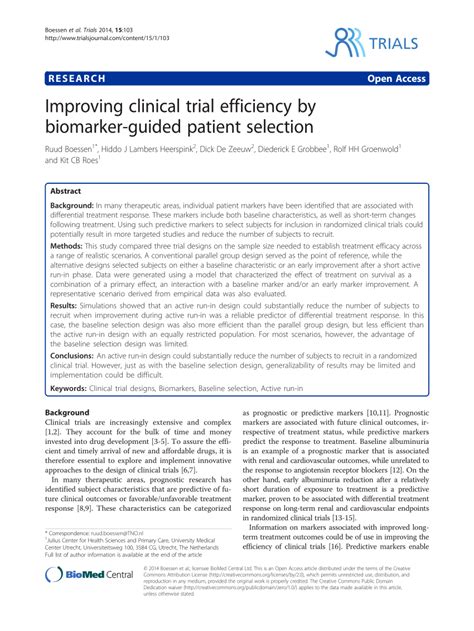 Pdf Improving Clinical Trial Efficiency By Biomarker Guided Patient